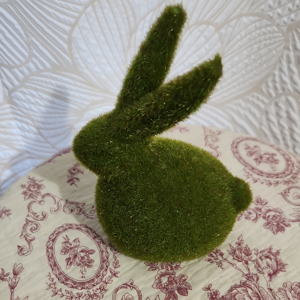 Green Moss Bunny Rabbit Figurine Cottage Easter Spring Coquette